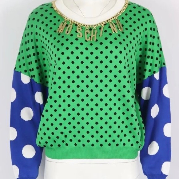 MOSCHINO Polkadot Green Lettering Sweater polkadot Size US 6 - Picture 3 of 8